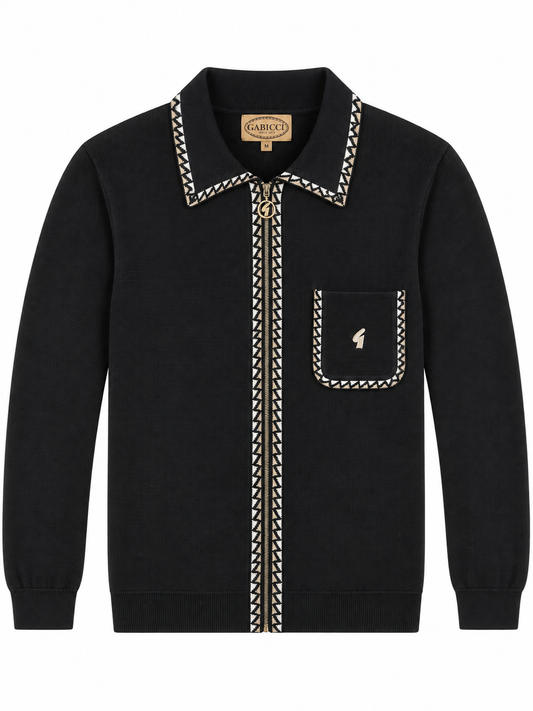 Gabicci Vintage Men's V57GM25 Nick L/S Zip Front Polo Shirt Black