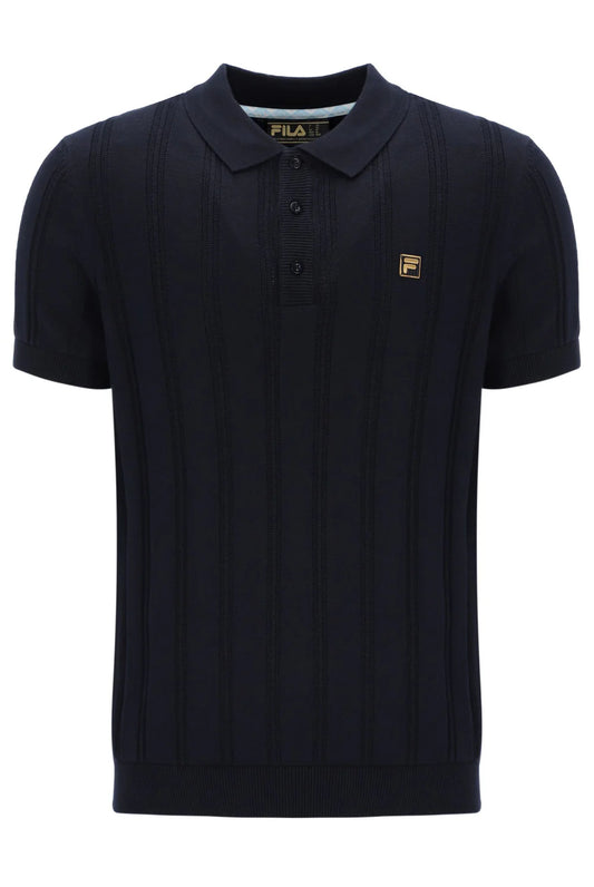 Fila Vintage Men's Kennedy Textured Stripped Polo Shirt Black