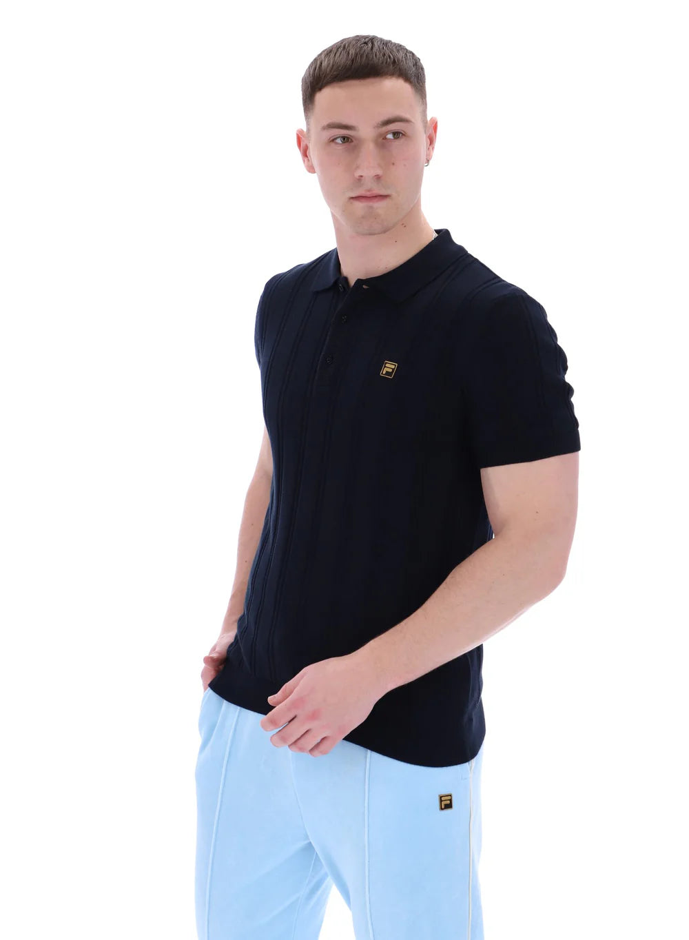 Fila Vintage Men's Kennedy Textured Stripped Polo Shirt Black
