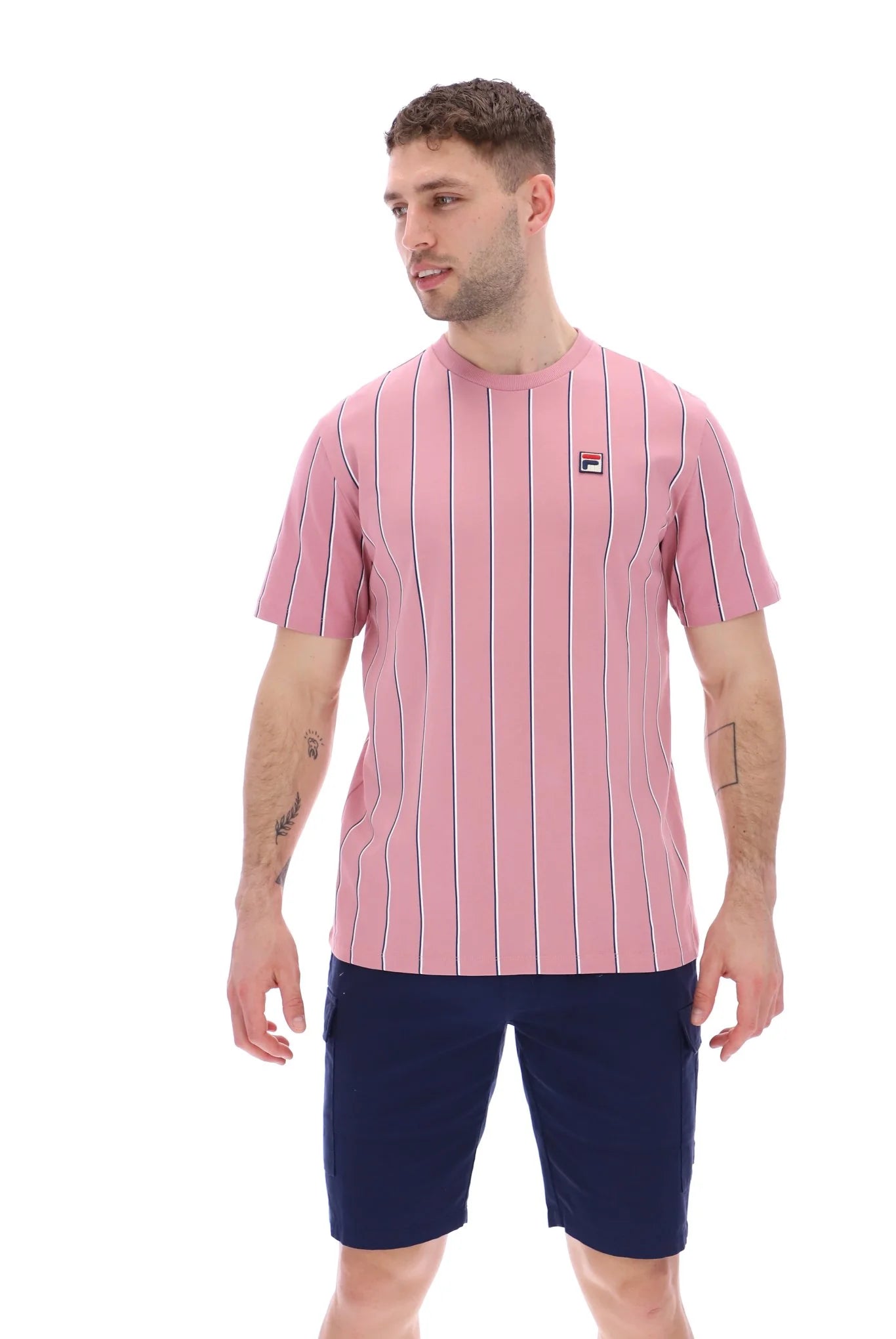 Fila Vintage Men's Lee Pin Stripped T Shirt Foxglove Pink