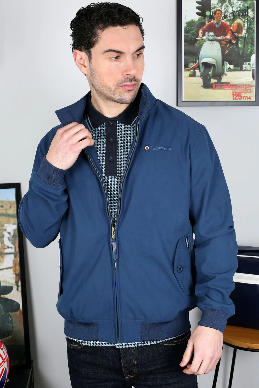 Lambretta Men's LMBBHH1 Shower Resistant Classic Harrington Jacket Dark Blue