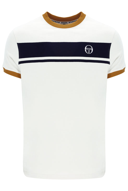 Sergio Tacchini Men's STM14593 SS Master Crew Neck T Shirt Gardenia / Maritime Blue
