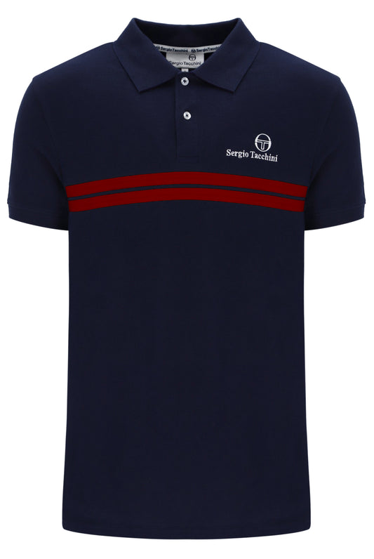 Sergio Tacchini Men's New Supermac Polo Shirt Maritime Blue / Adrenaline Rush