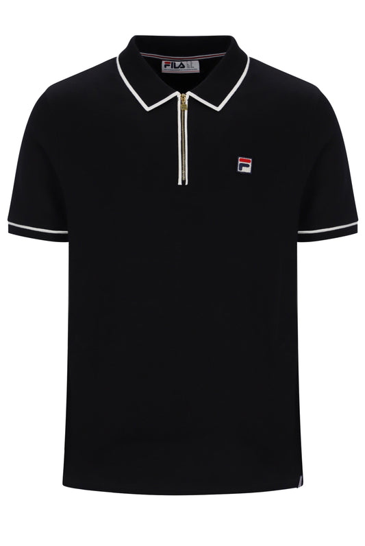 Fila Vintage Men's Oden Zip Polo Shirt Black / Gardenia