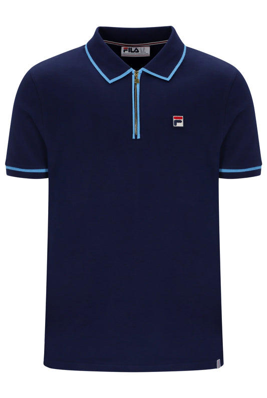Fila Vintage Men's Oden Zip Polo Shirt Fila Navy / Azure Blue