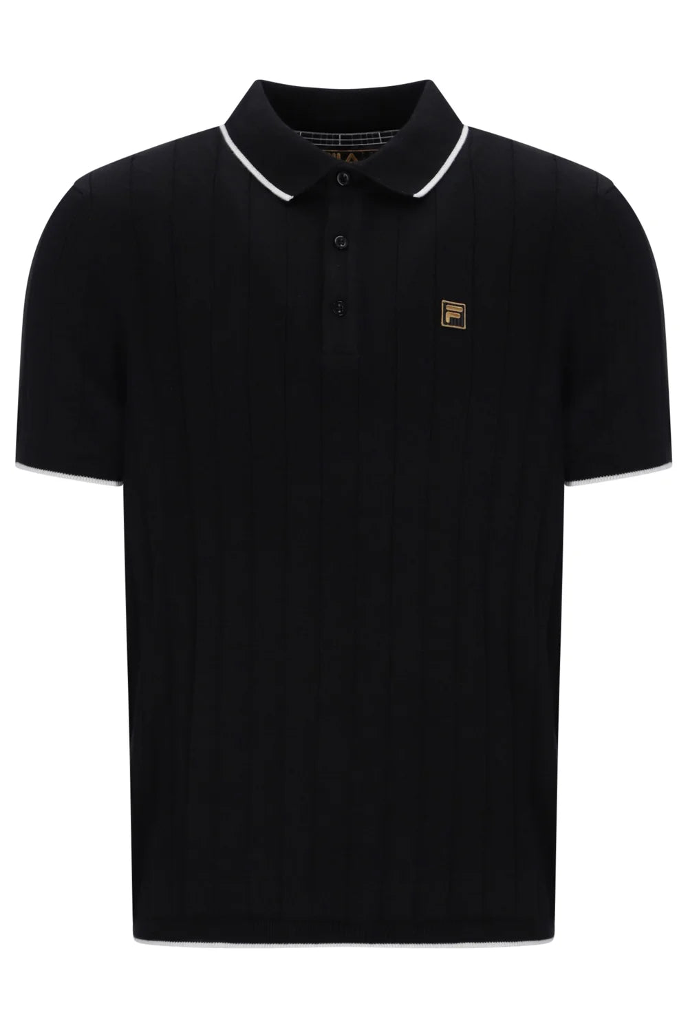 Fila Vintage Santino Drop Needle Knitted Polo Shirt Black