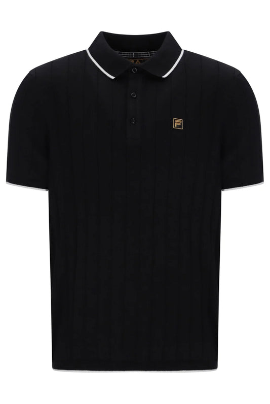 Fila Vintage Santino Drop Needle Knitted Polo Shirt Black