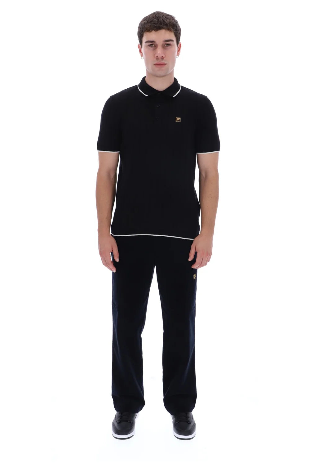 Fila Vintage Santino Drop Needle Knitted Polo Shirt Black