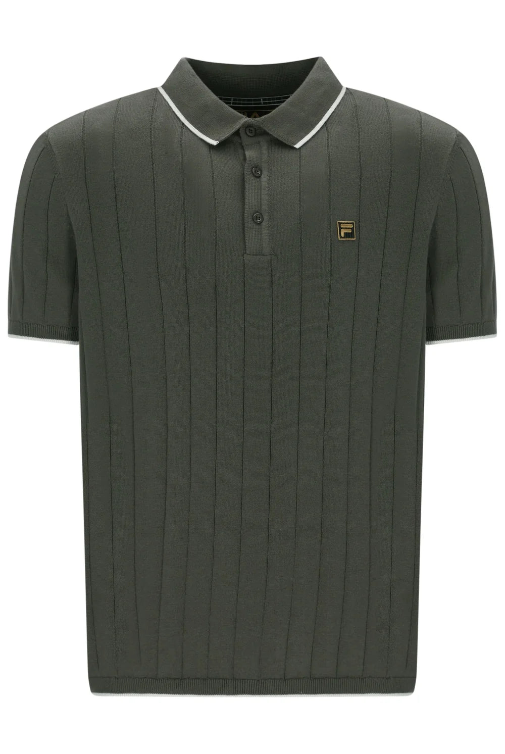 Fila Vintage Santino Drop Needle Knitted Polo Shirt Gunmetal Grey