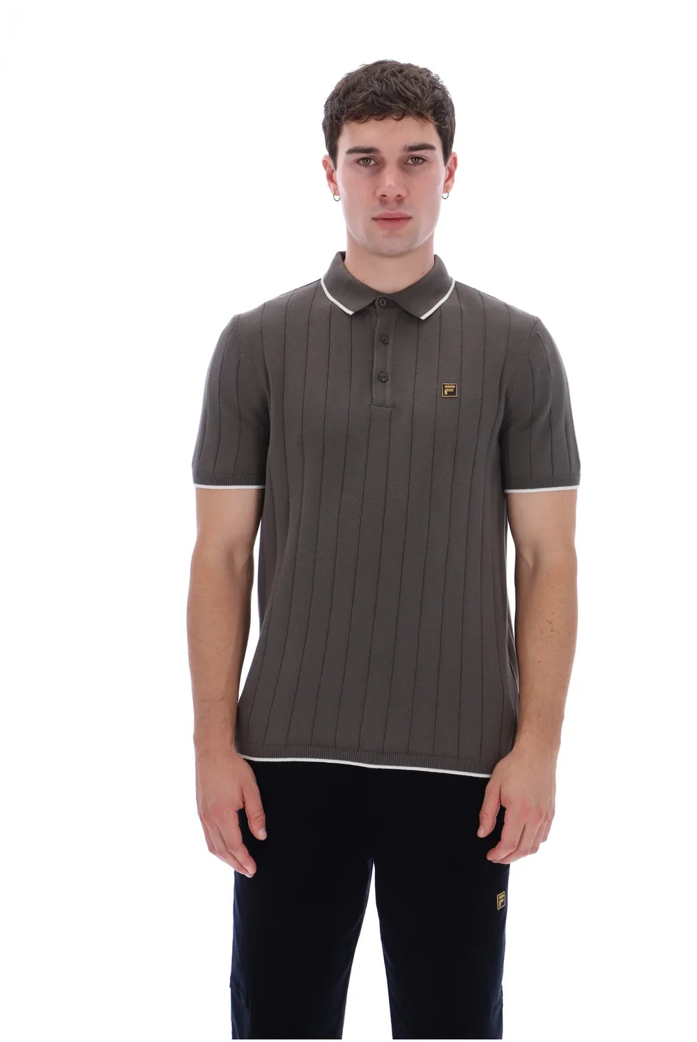 Fila Vintage Santino Drop Needle Knitted Polo Shirt Gunmetal Grey
