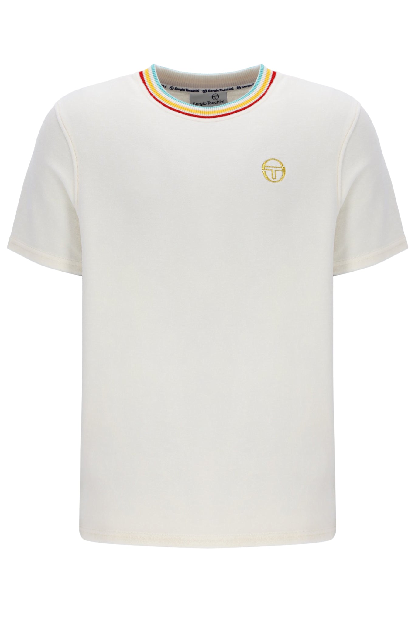 Sergio Tacchini Men's STM12122 SS Slice Crew Neck Velour T Shirt Gardenia / Gold