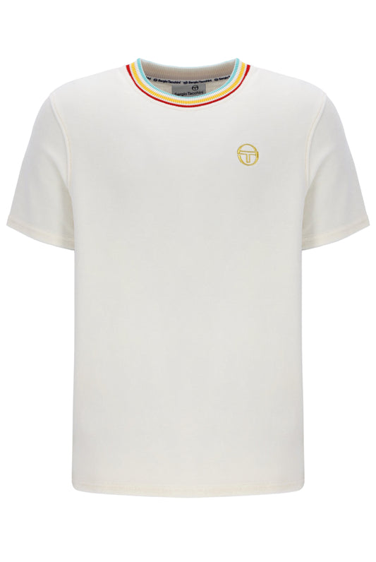 Sergio Tacchini Men's STM12122 SS Slice Crew Neck Velour T Shirt Gardenia / Gold