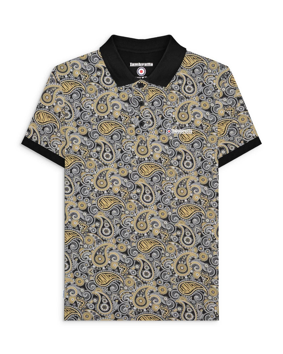 Lambretta SS0031 Paisley Brand Polo Shirt Black / Grey