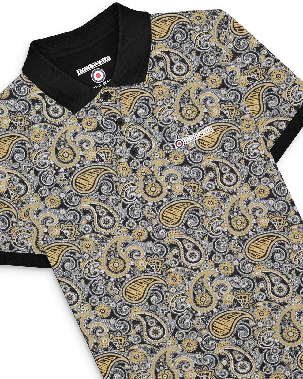 Lambretta SS0031 Paisley Brand Polo Shirt Black / Grey
