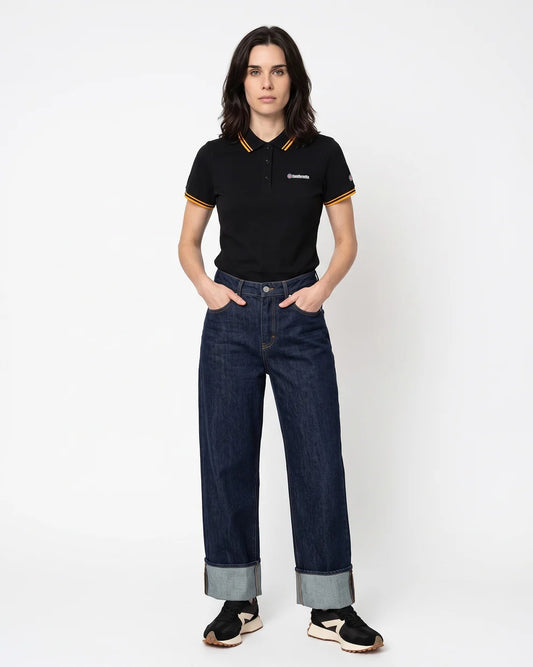 Lambretta Ladies SS0983 Twin Tipped Polo Shirt Black / Gold