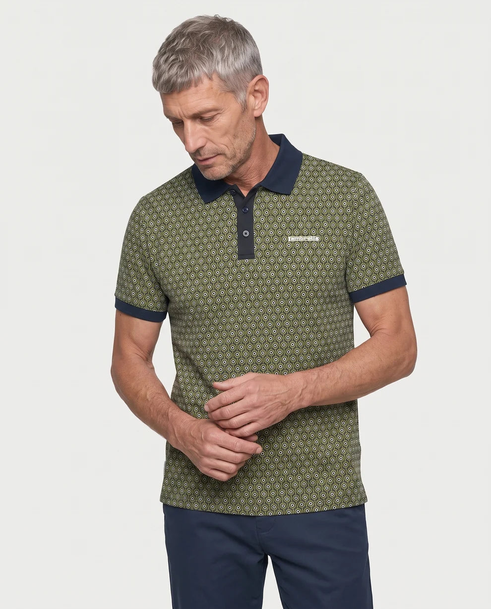 Lambretta SS1229 Geo Roundel Polo Shirt Navy / Sage / Grey