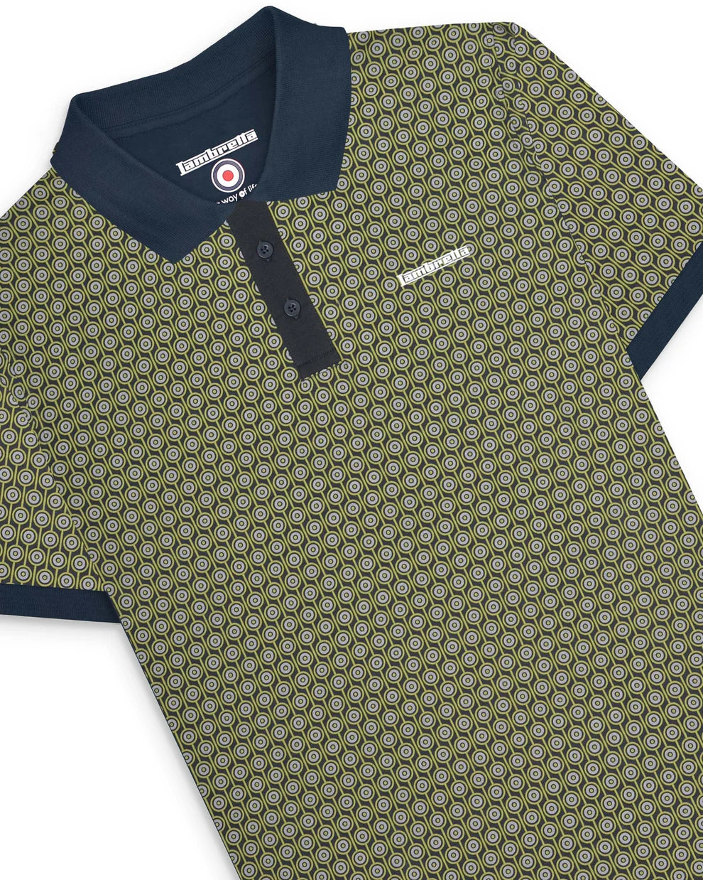 Lambretta SS1229 Geo Roundel Polo Shirt Navy / Sage / Grey