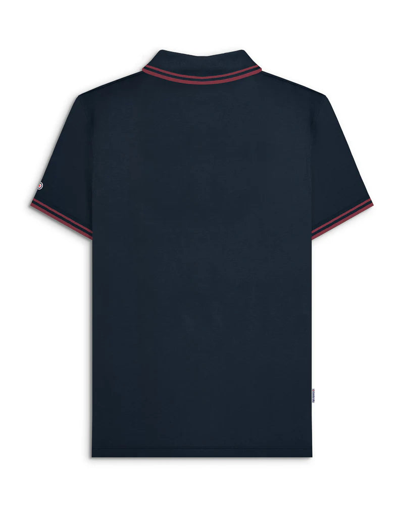Lambretta Men's SS1608 Twin Tipped Polo Shirt Dark Navy / Burgundy