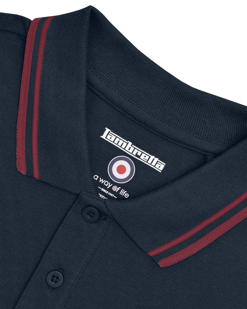 Lambretta Men's SS1608 Twin Tipped Polo Shirt Dark Navy / Burgundy