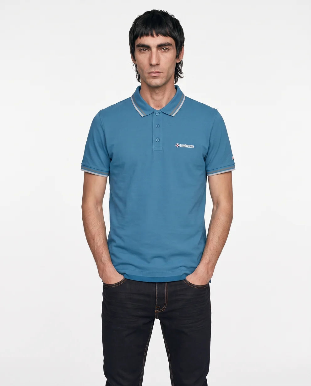Lambretta SS1608 Twin Tipped Polo Shirt Dark Blue / Thuderstorm / Grey