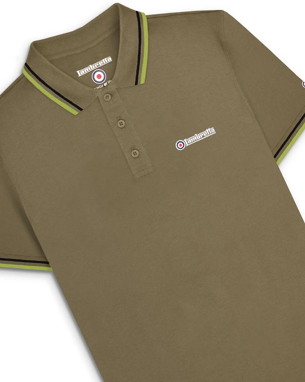 Lambretta SS1608 Twin Tipped Polo Shirt Khaki / Black / Sage