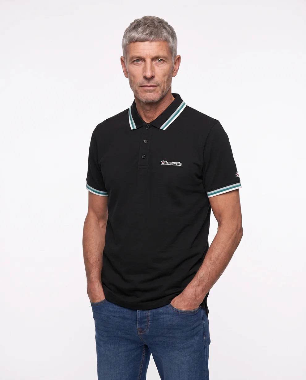 Lambretta Men's SS1650 Triple Tipped Polo Shirt Black / Celestial / Dark Blue / Jet