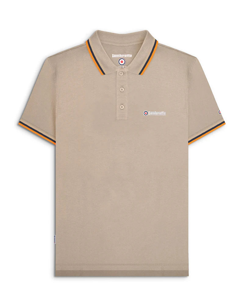 Lambretta Men's SS1650 Triple Tipped Polo Shirt Cashew / Stone / Navy / Orange