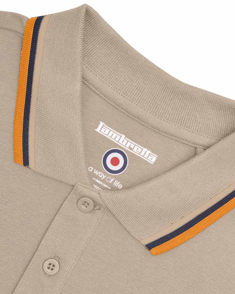 Lambretta Men's SS1650 Triple Tipped Polo Shirt Cashew / Stone / Navy / Orange