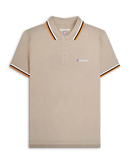 Lambretta Men's SS1650 Triple Tipped Polo Shirt Cashew / White / Navy / Apricot