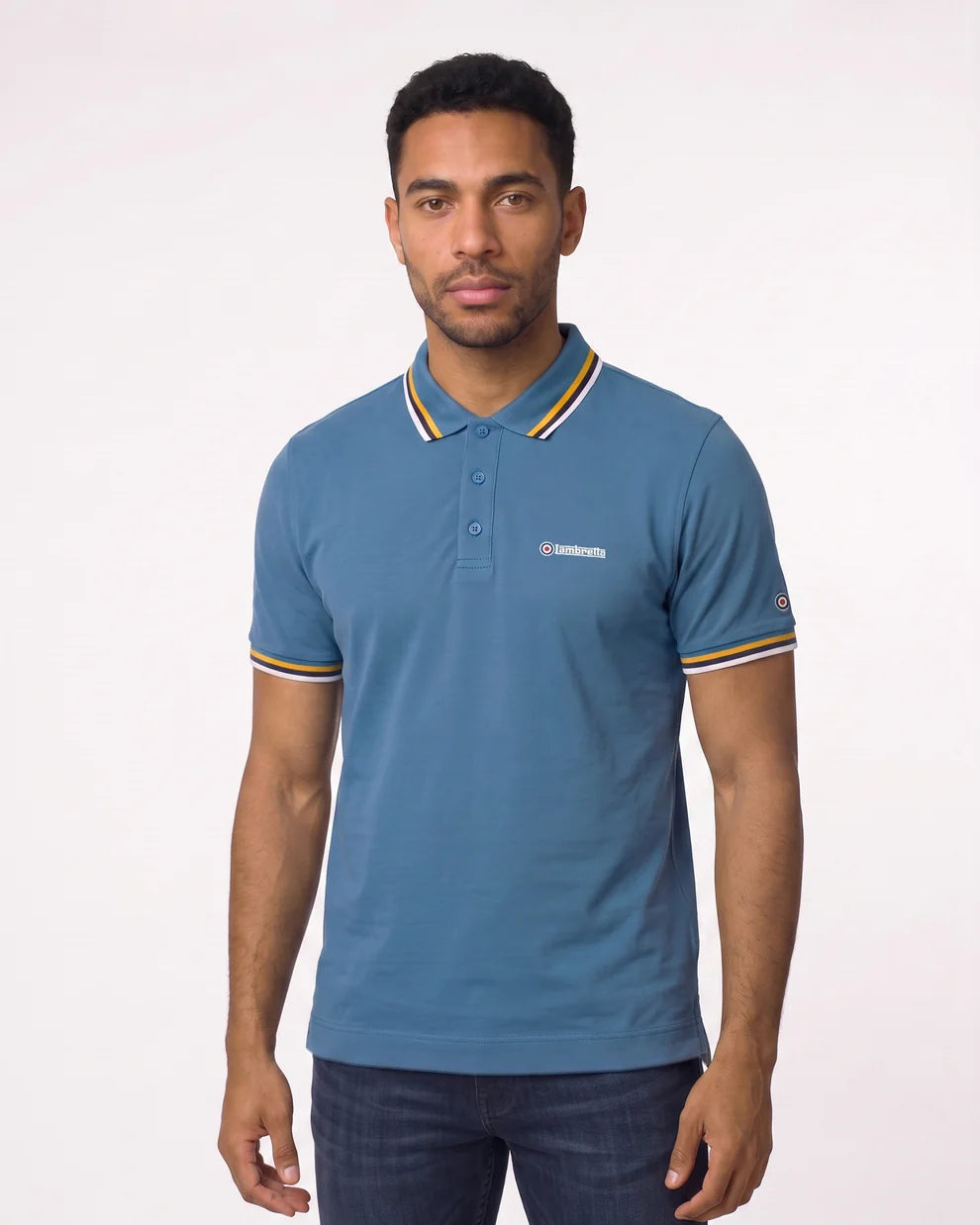 Lambretta Men's SS1650 Triple Tipped Polo Shirt Dark Blue / Gold / Navy / Jet Stream