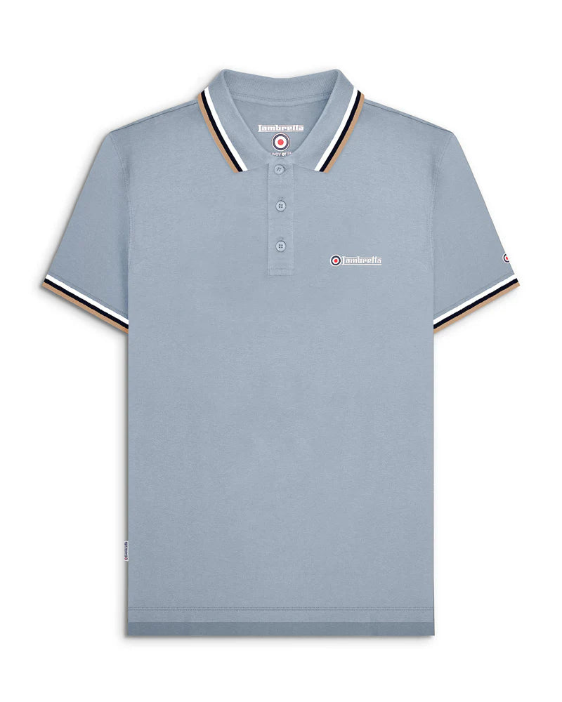 Lambretta Men's SS1650 Triple Tipped Polo Shirt Dusky Blue / White / Navy