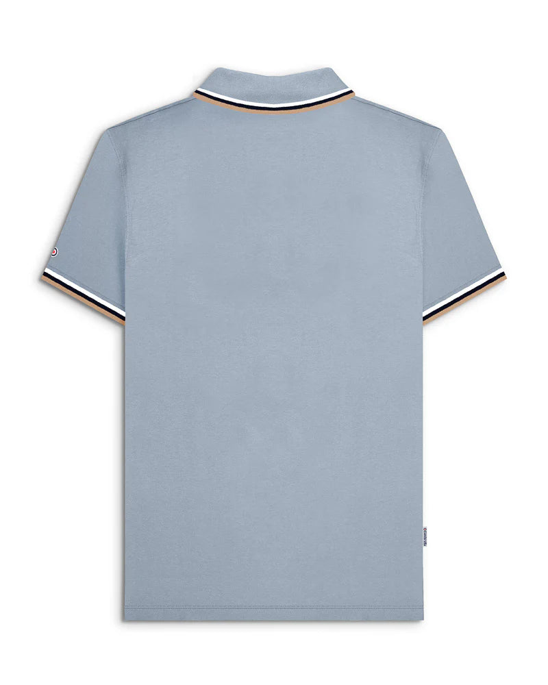Lambretta Men's SS1650 Triple Tipped Polo Shirt Dusky Blue / White / Navy