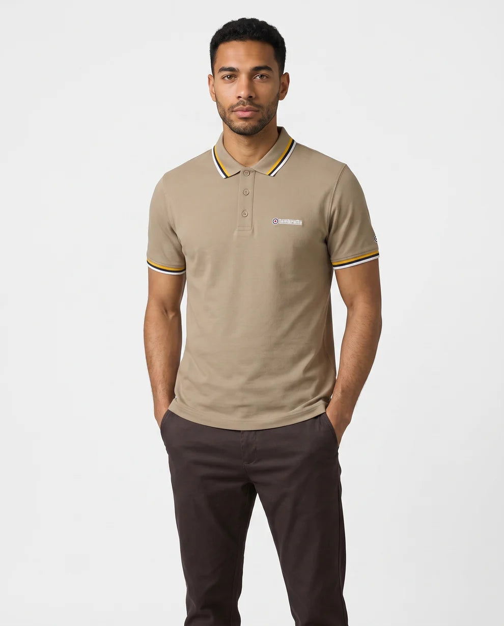 Lambretta Men's SS1650 Triple Tipped Polo Shirt Lead Grey / Gold / Navy / Jet Stream