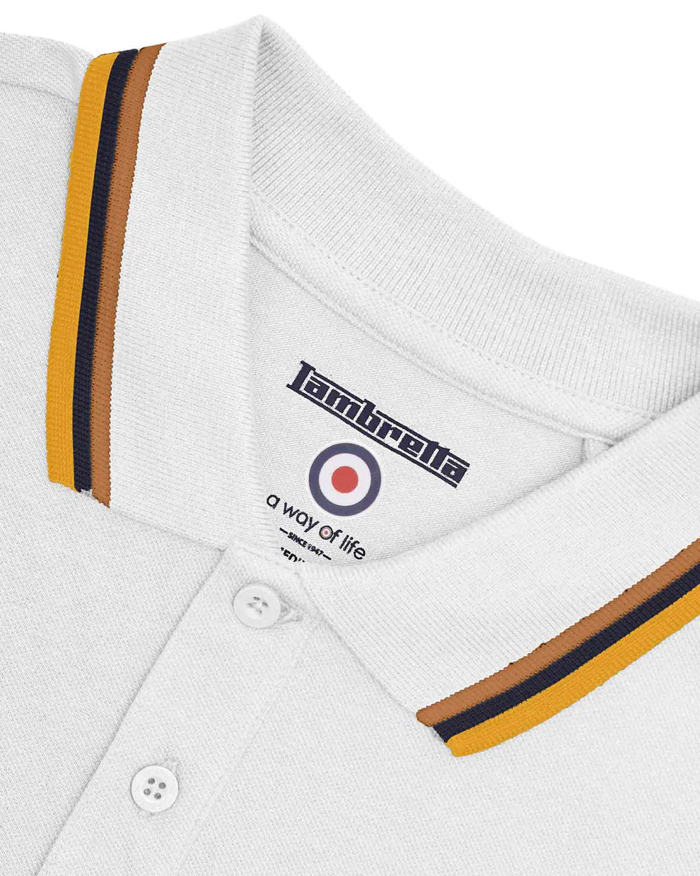 Lambretta Men's SS1650 Triple Tipped Polo Shirt White / Tobacco / Navy / Gold
