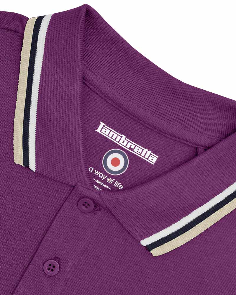 Lambretta Men's SS1650 Triple Tipped Polo Shirt Winter Bloom / White / Navy / Cashew