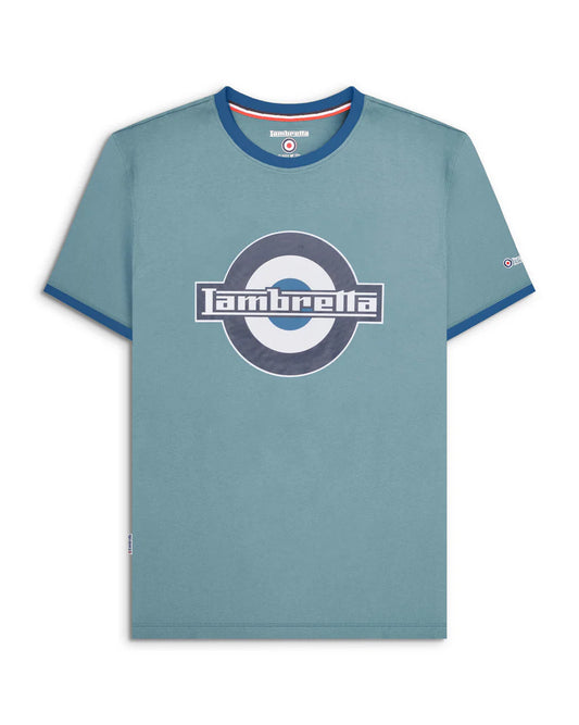 Lambretta Men's SS3001 Logo Ringer T Shirt Smoke Blue