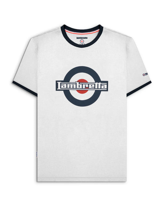Lambretta Men's SS3001 Logo Ringer T Shirt White