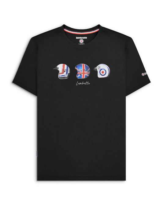 Lambretta Men's SS4007 Helmet Print T Shirt Black