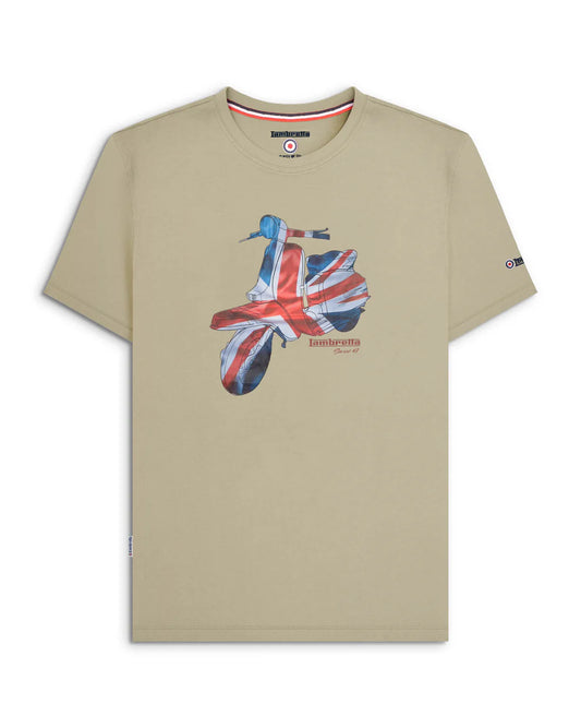 Lambretta Men's SS4013 Scooter Print T Shirt Stone