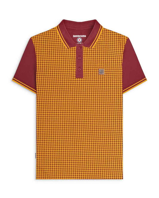 Lambretta Men's SS4026 Houndstooth Polo Shirt Burgundy / Gold