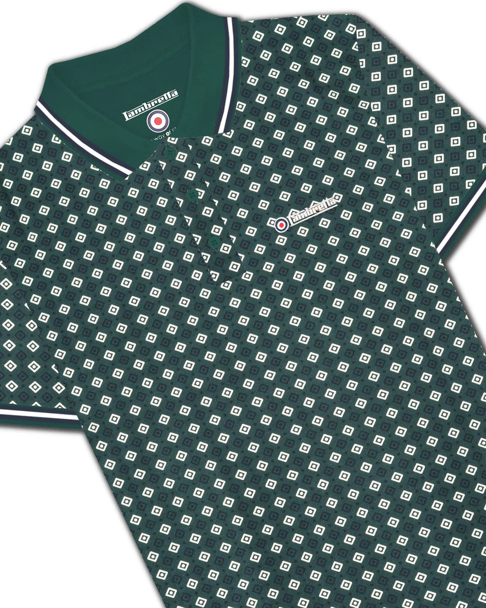 Lambretta SS7164 GEO AOP Polo Shirt Green Gabels