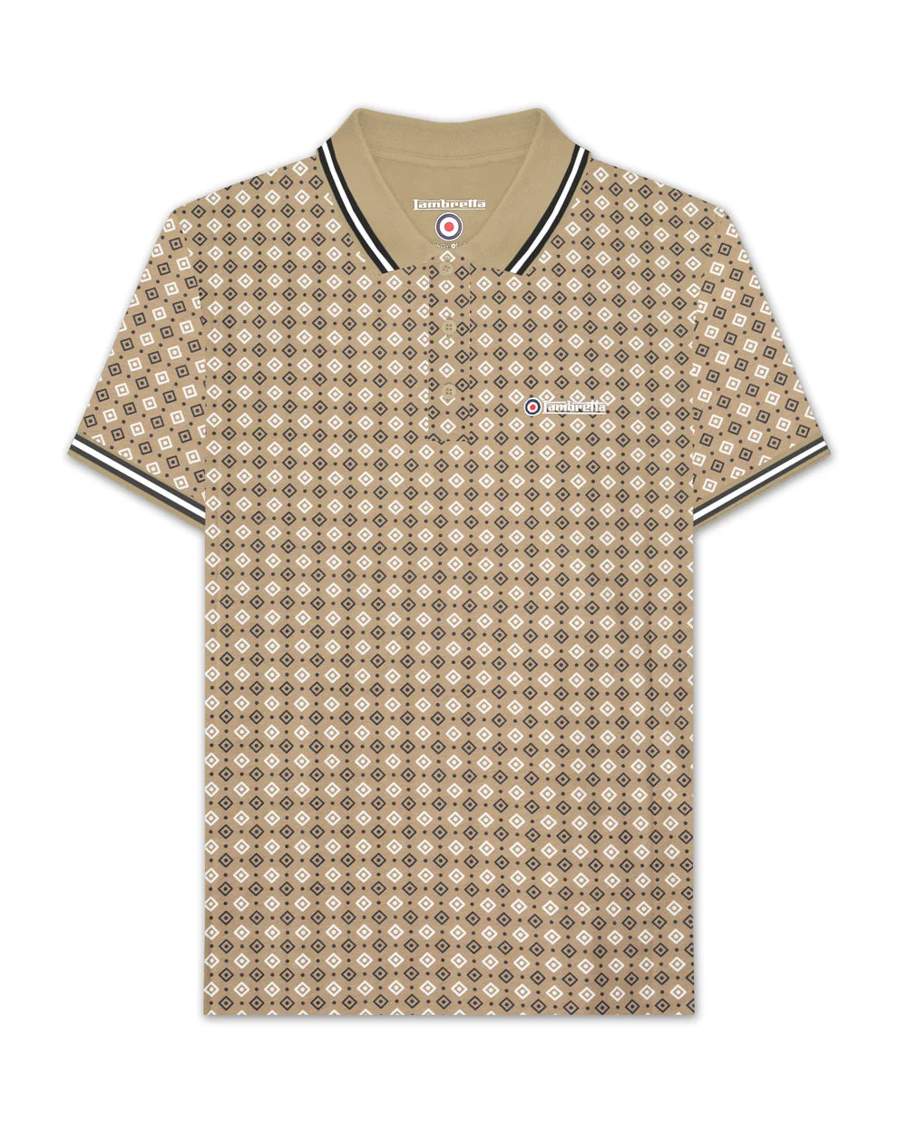 Lambretta SS7164 GEO AOP Polo Shirt Lead Grey