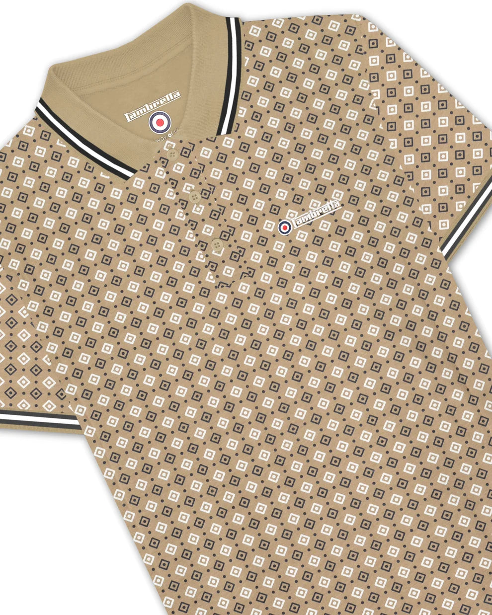 Lambretta SS7164 GEO AOP Polo Shirt Lead Grey