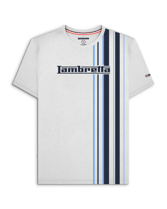 Lambretta Men's SS9102 Racing Stripe Print T Shirt White