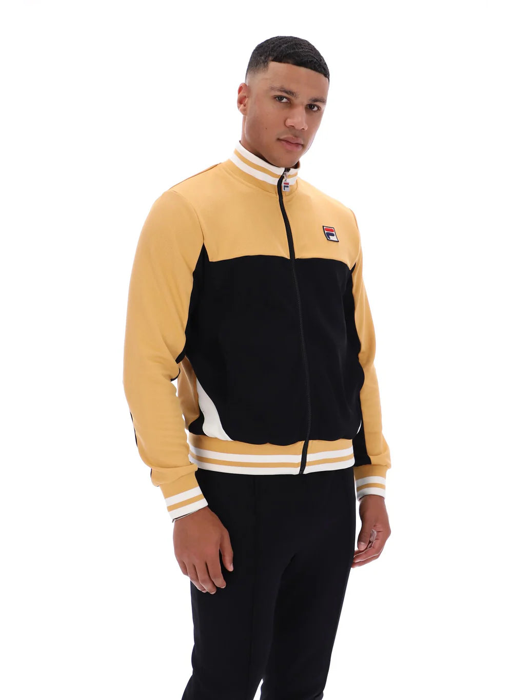 Fila Vintage Men's Tiebreaker Funnel Track Top Oak Buff / Black / Gardenia