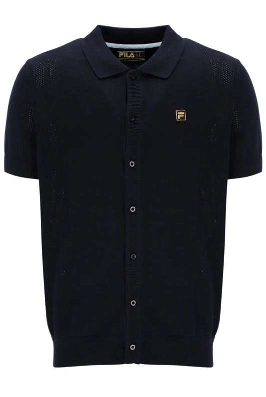 Fila Vintage Men's Walter Open Knit Polo Shirt Black