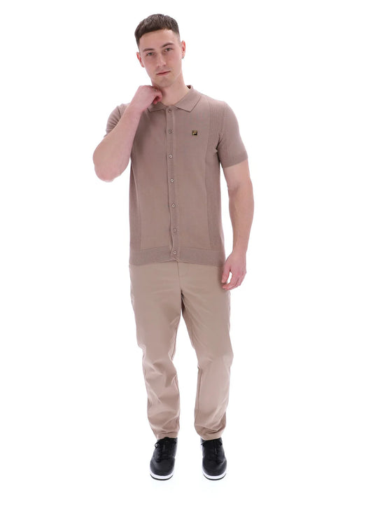 Fila Vintage Men's Walter Open Knit Polo Shirt Mocha Meringue