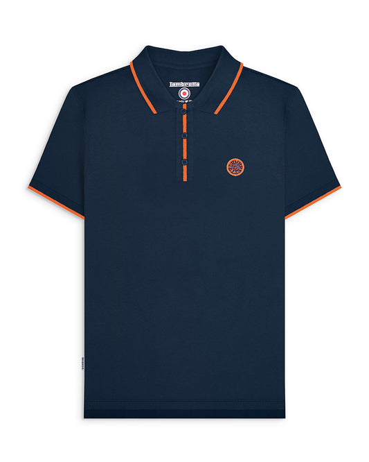 Lambretta Men's SS1325 Badge Logo Polo Shirt Navy Orange