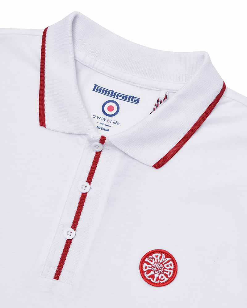 Lambretta Men's SS1325 Badge Logo Polo Shirt White Red