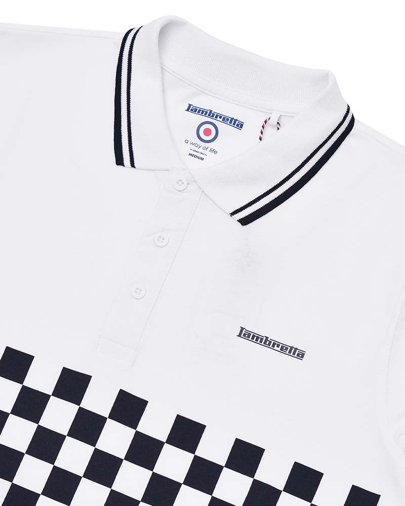 Lambretta Men's SS9107 Two Tone Panel Polo Shirt White Black